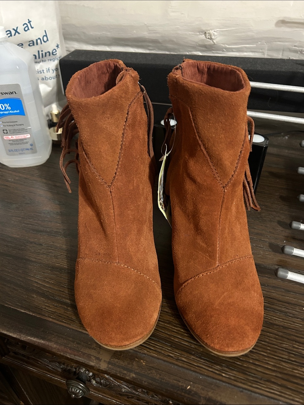 Toms Rust Brown Suede Fringe Ankle Booties
